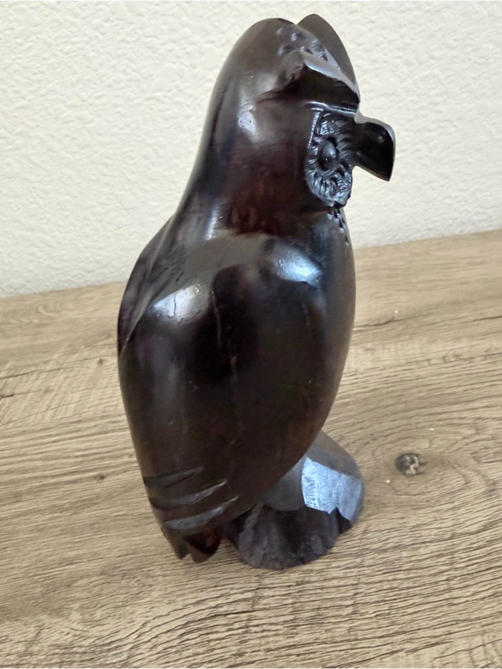 Hand Carved Dark Wood MCM Owl Figurine Statue Sculpture Folk Art 7”‎ Boho - Picture 7 of 7